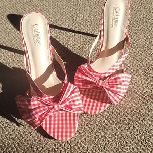Catherine Malandrino Red Gingham Bow Heels